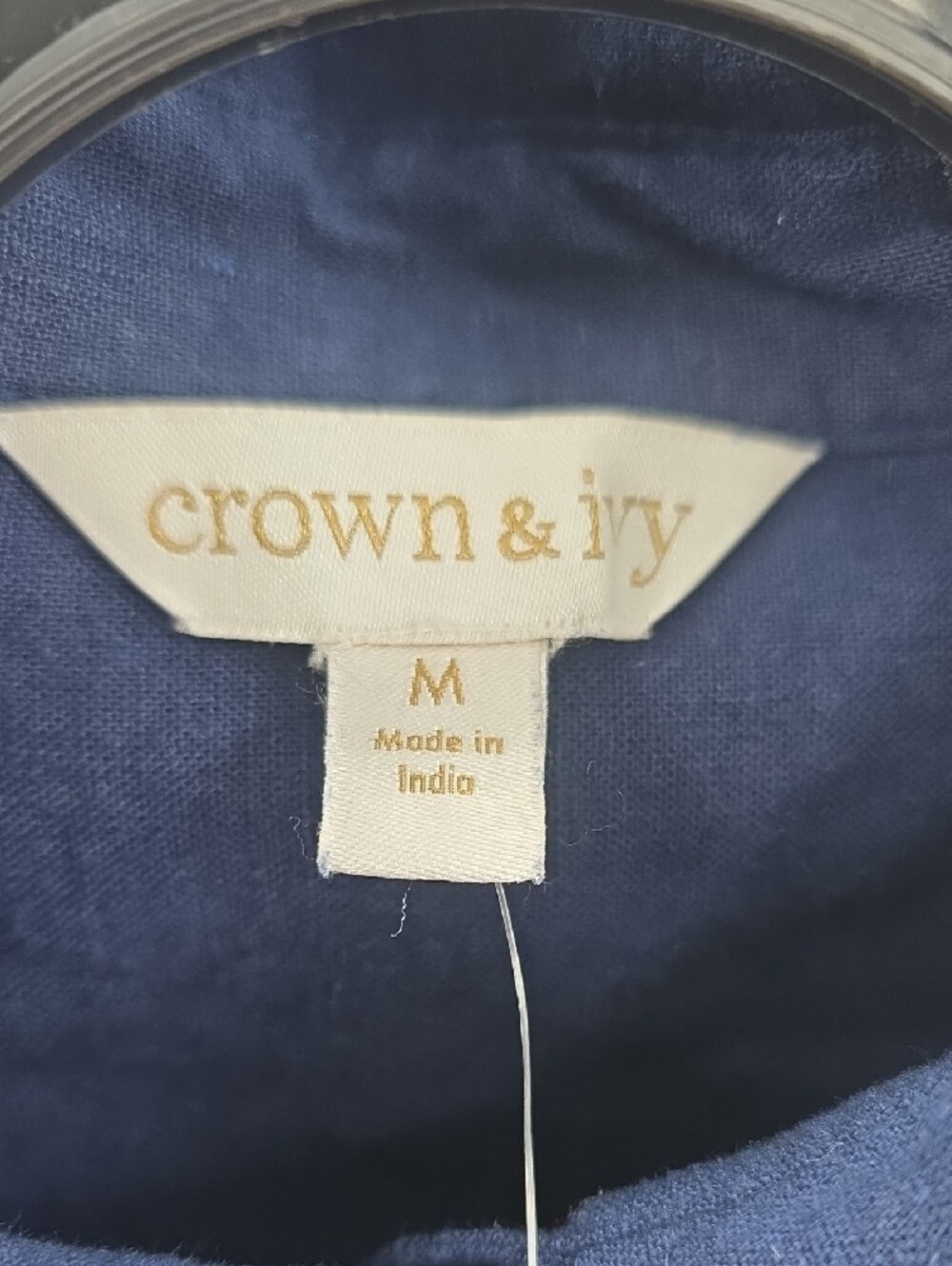 crown & ivy Navy Button-Front Ruffle Sleeve Shirt - Picture 2 of 6